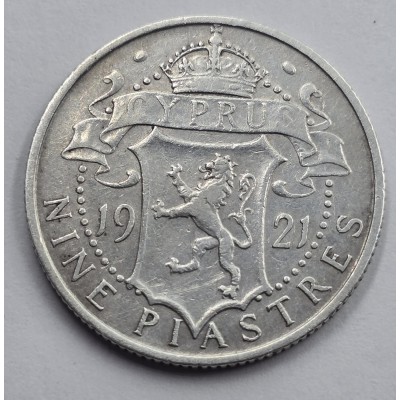 CYPRUS 9 SILVER PIASTRE COIN 1921 IN VF-EXF