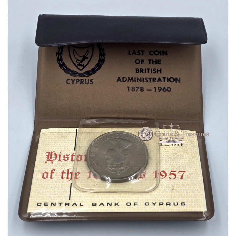 CYPRUS 1957 100 MILS COIN IN ORIGINAL WALLET WORLD COINS