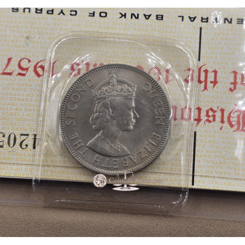 CYPRUS 1957 100 MILS COIN IN ORIGINAL WALLET WORLD COINS