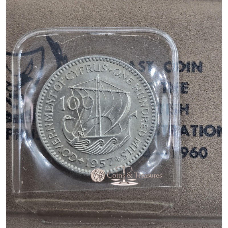 CYPRUS 1957 100 MILS COIN IN ORIGINAL WALLET WORLD COINS