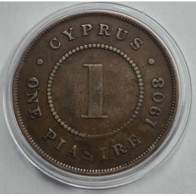 CYPRUS 1 PIASTRES 1908 KING EDWARD COIN VF