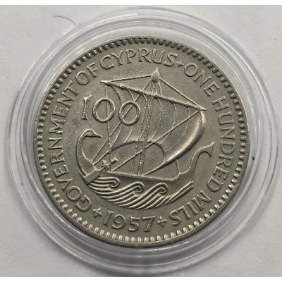 CYPRUS 1957 100 MILS COIN RARE KEY DATE EXF