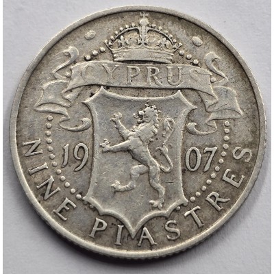 CYPRUS SILVER 9 PIASTRES 1907 KING EDWARD COIN 