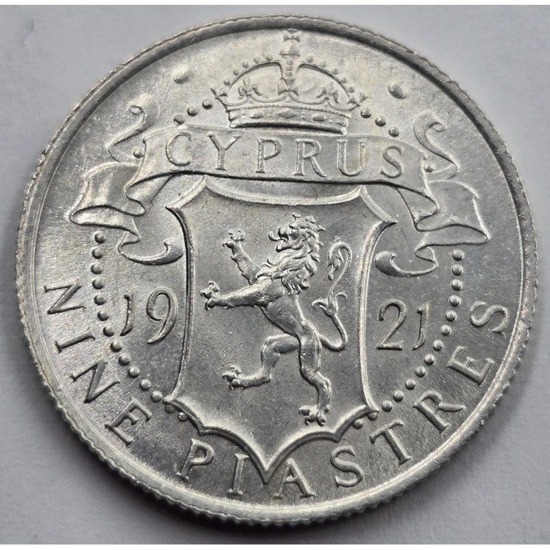 CYPRUS 9 SILVER PIASTRE COIN 1921 IN TOP UNC CONDITION WORLD COINS