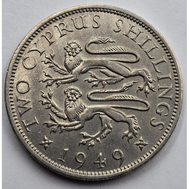 CYPRUS TWO SHILLINGS COIN 1949 KGVI AU  WORLD COINS