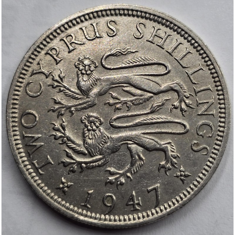 CYPRUS TWO SHILLINGS COIN 1947 KGVI AU  WORLD COINS