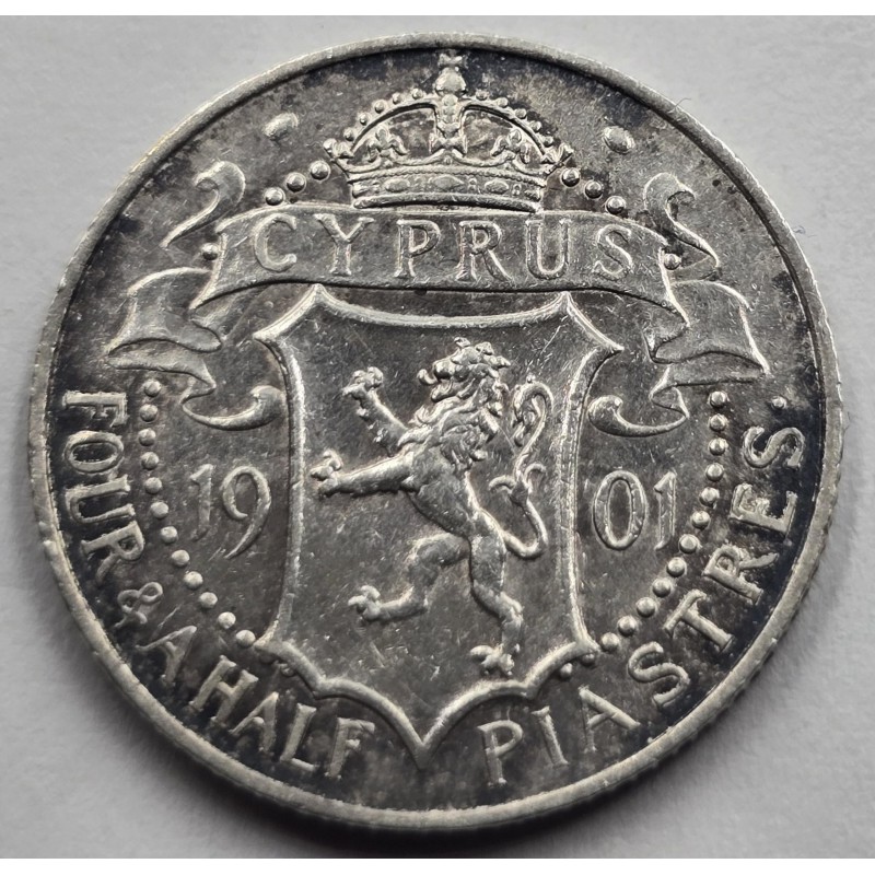 CYPRUS 4.5 SILVER PIASTRE COIN 1901 QUEEN VICTORIA AU WORLD COINS