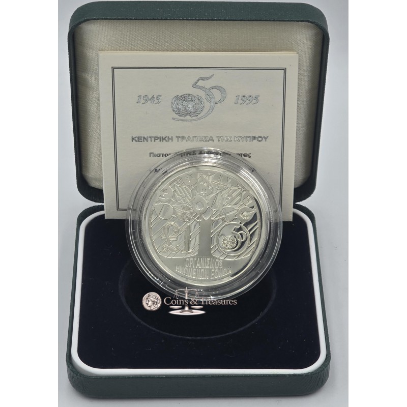 CYPRUS 1995 SILVER PROOF COIN POUND UN IN BOX + COA WORLD COINS