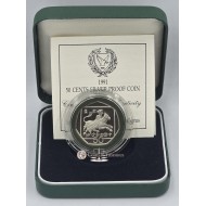 CYPRUS 1991 SILVER PROOF 50 CENTS COIN IN OFFICIAL BOX + COA