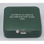 CYPRUS 1991 SILVER PROOF 50 CENTS COIN IN OFFICIAL BOX + COA WORLD COINS