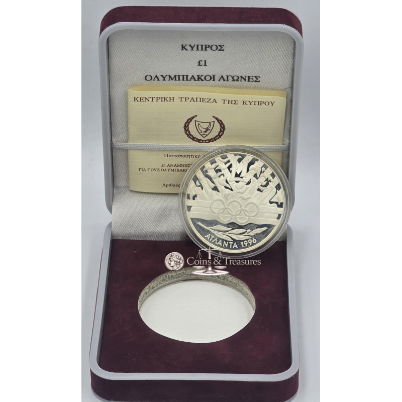 CYPRUS 1996 SILVER PROOF POUND COIN OLYMPIC GAMES ATLANTA WORLD COINS
