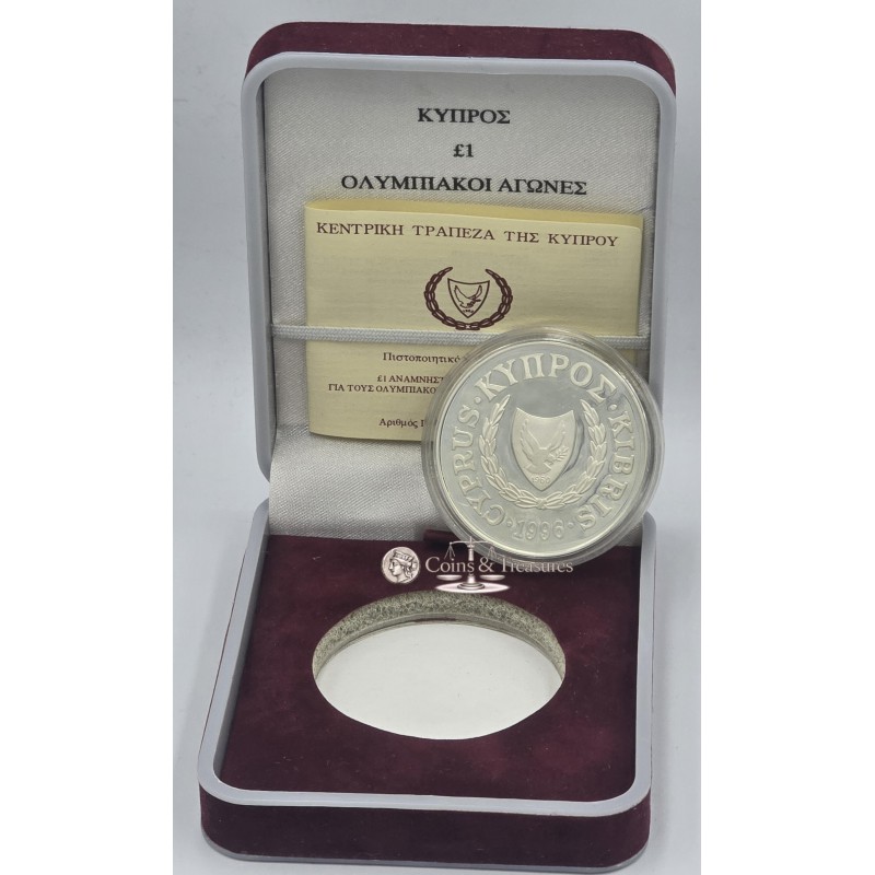 CYPRUS 1996 SILVER PROOF POUND COIN OLYMPIC GAMES ATLANTA WORLD COINS