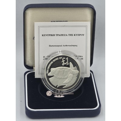 CYPRUS 1997 SILVER PROOF 1 POUND COIN WWF TURTLE