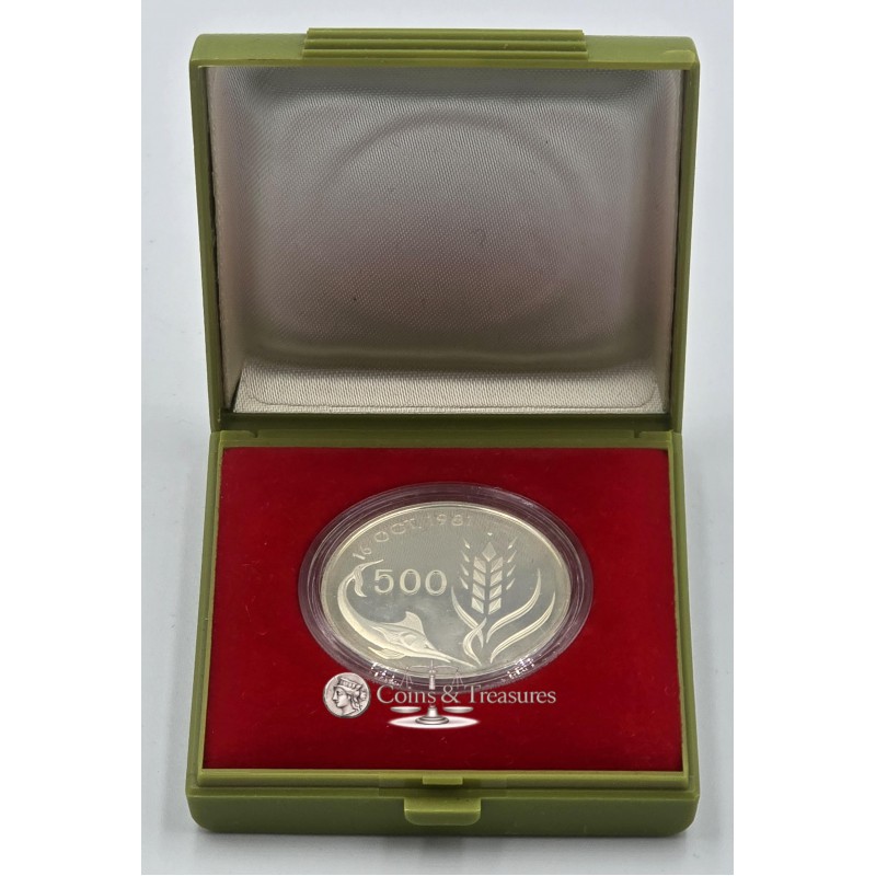 CYPRUS 1981 SILVER PROOF 500 MILS FAO SWORD FISH IN BOX WORLD COINS