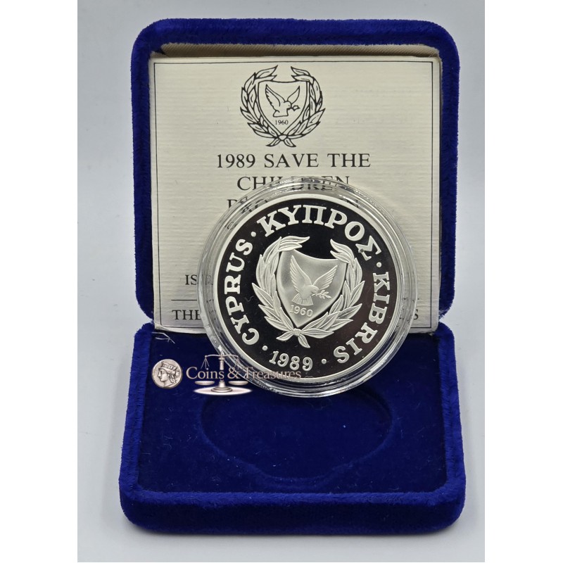 CYPRUS 1989 SILVER PROOF COIN SAVE THE CHILDREN WORLD COINS