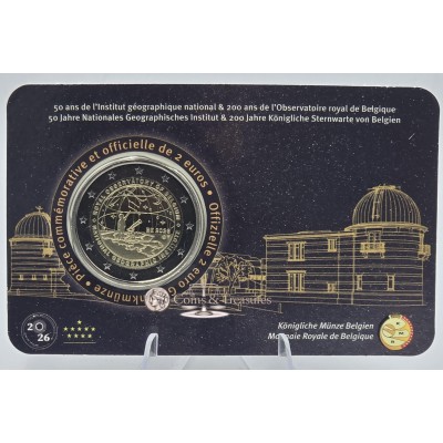 Belgium 2026 National Geographic Royal Observatory 2 Euro Coin card FR
