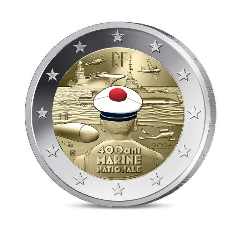 France 2026 French Navy 2 euro BE Proof colored coin WORLD COINS