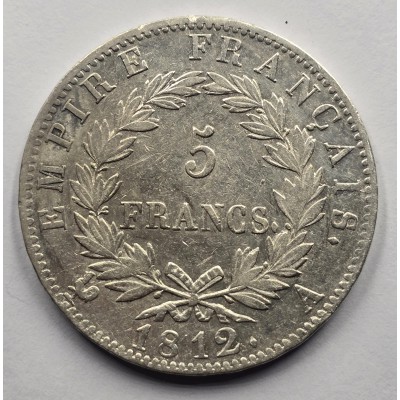 France Napoleon Bonaparte Silver 5 Francs coin 1812 A