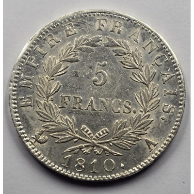 France Napoleon Bonaparte Silver 5 Francs coin 1810 A