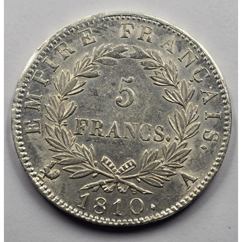 France Napoleon Bonaparte Silver 5 Francs coin 1810 A WORLD COINS