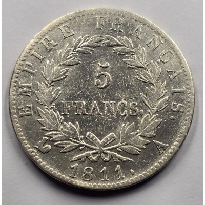 France Napoleon Bonaparte Silver 5 Francs coin 1811 A