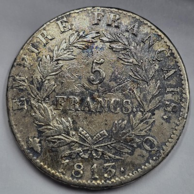 France Napoleon Bonaparte Silver 5 Francs coin 1813 Q