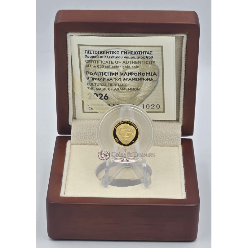 Greece 50 Euro Gold coin 2026 THE MASK OF AGAMEMNON WORLD COINS