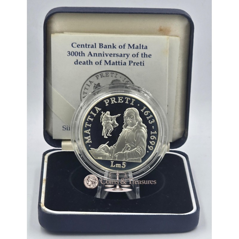 Malta 1999 The Death Of Mattia Preti Silver Proof coin WORLD COINS
