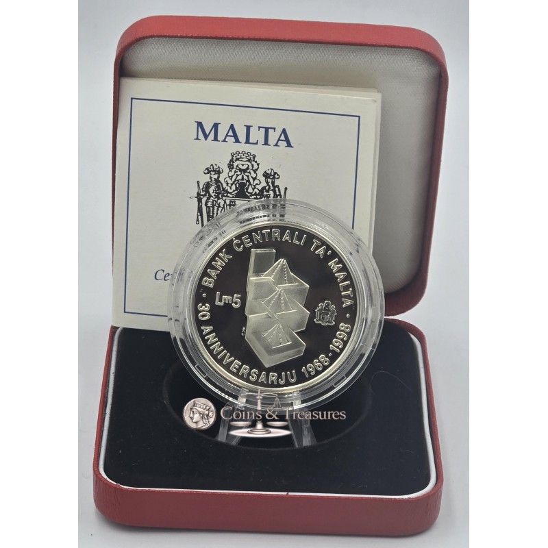 Malta 1998 Central Bank 30th Anniversary Silver Proof coin WORLD COINS