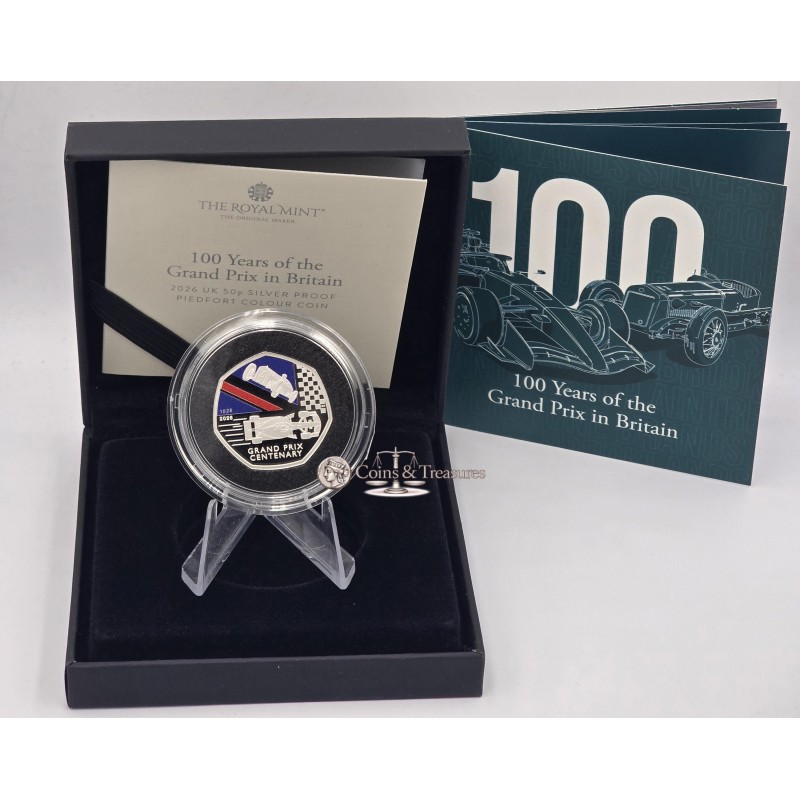 UK 2026 Grand Prix Centenary Silver Proof Piedfort 50p coin GOLD AND SILVER BULLION