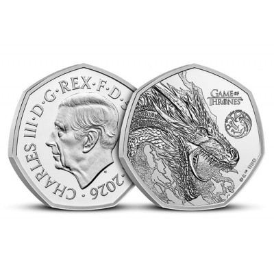 UK Game of Thrones Fire 2026 BU 50p Coin in Blister  