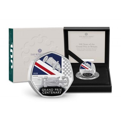 UK 2026 Grand Prix Centenary Silver Proof Piedfort 50p coin