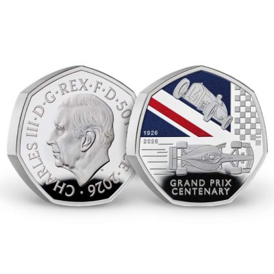 UK 2026 Grand Prix Centenary Silver Proof Piedfort 50p coin