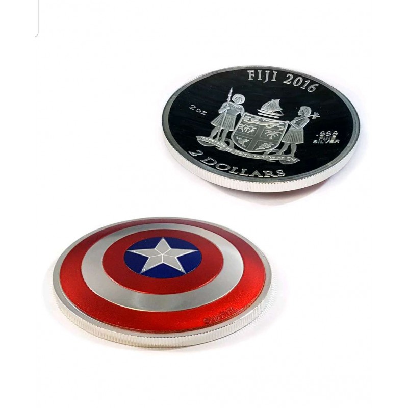 2016 $2 CAPTAIN AMERICA SHIELD, 75TH ANNIVERSARY SILVER 2 OZ FIJI GOLD AND SILVER BULLION