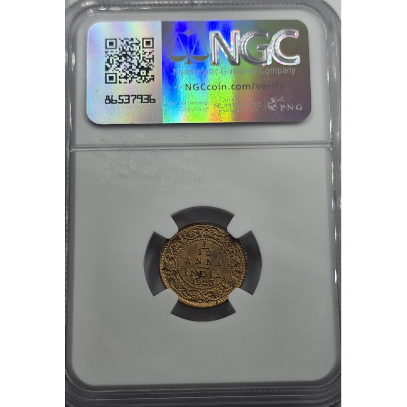 BRITISH INDIA 1/12 ANNA COIN 1923 B KGV NGC MS64RB WORLD COINS