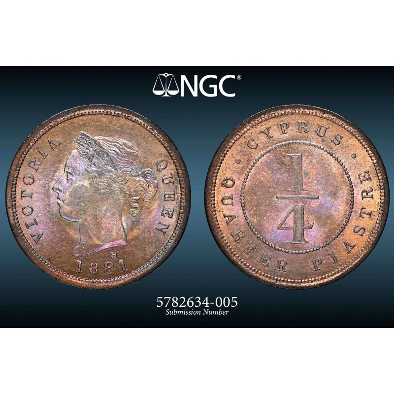 CYPRUS 1/4 PIASTRE COIN 1881 H QUEEN VICTORIA NGC MS63 WORLD COINS