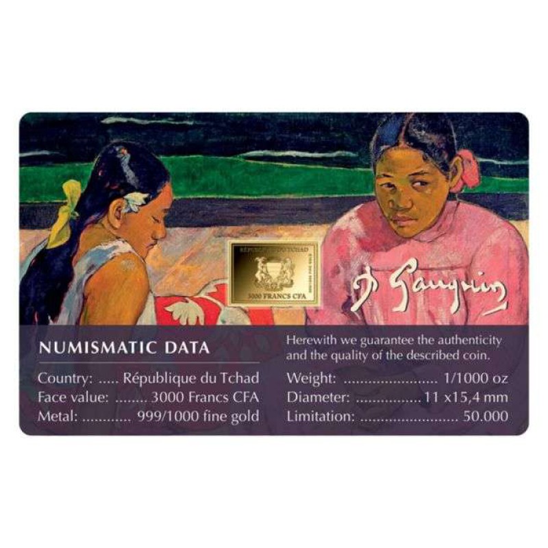 Paul Gauguin Tahitian Women on the Beach 1/1000 Oz Gold Coin Chad GOLD AND SILVER BULLION