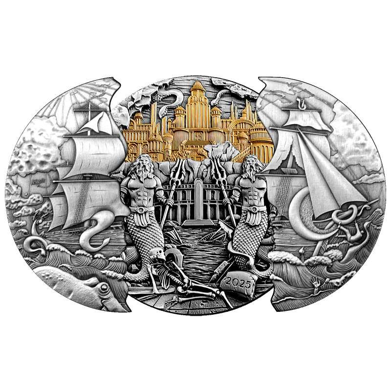 Atlantis 5 oz Samoa Silver antique finish coin 10 Dollar 2025 GOLD AND SILVER BULLION
