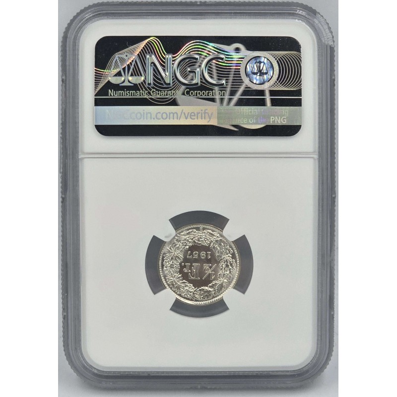 SWITZERLAND SILVER 1/2 FRANC 1957 B NGC MS66 WORLD COINS
