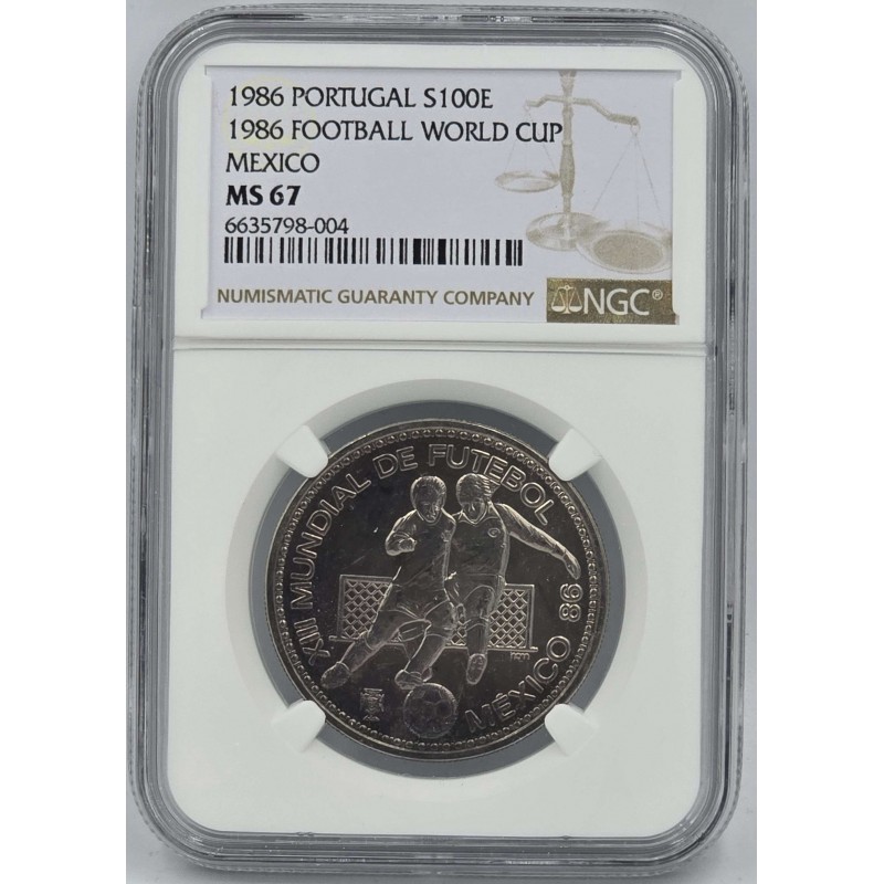 PORTUGAL 100 ESCUDOS 1986 MEXICO WORLD CUP NGC MS67 POP 1 WORLD COINS