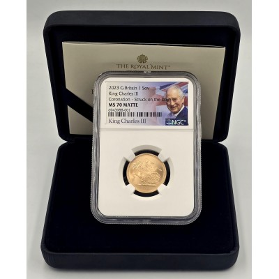 UK 2023 Coronation Gold Sovereign Matte NGC MS70
