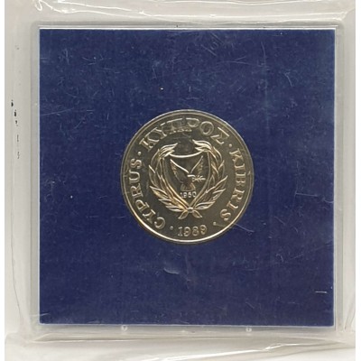 CYPRUS 1989 CUNI BU 20 CENTS COIN IN ORIGINAL RIGID CASE