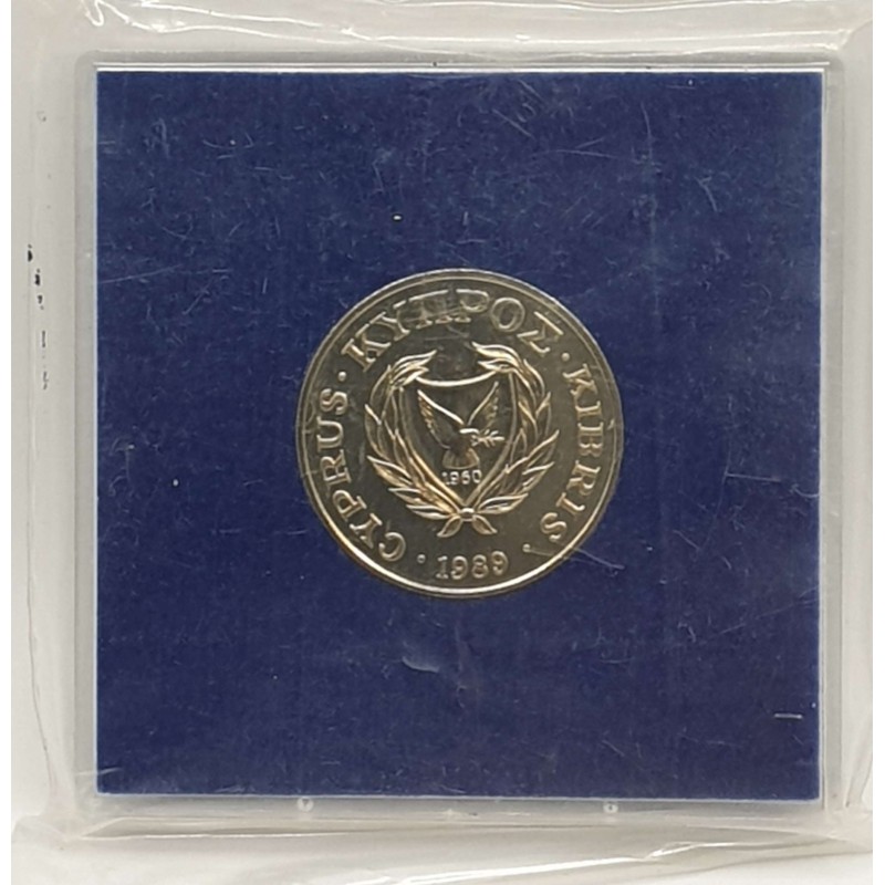CYPRUS 1989 CUNI BU 20 CENTS COIN IN ORIGINAL RIGID CASE WORLD COINS