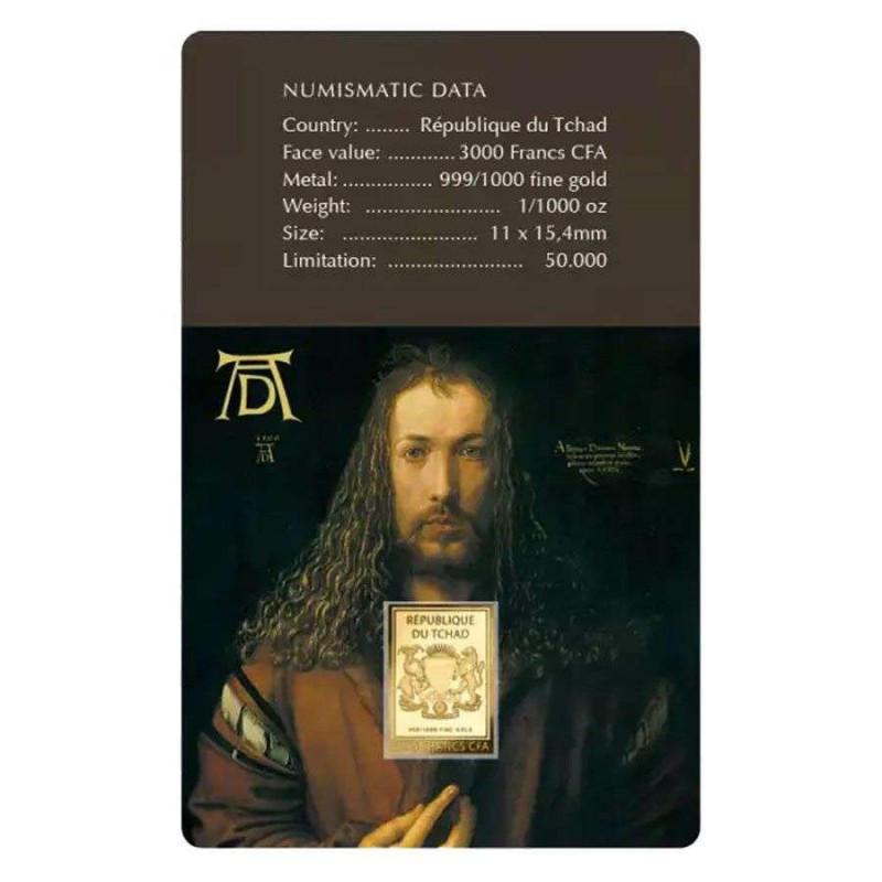 Self-Portrait Albrecht Durer 1/1000 Oz Gold Coin 3000 Francs GOLD AND SILVER BULLION