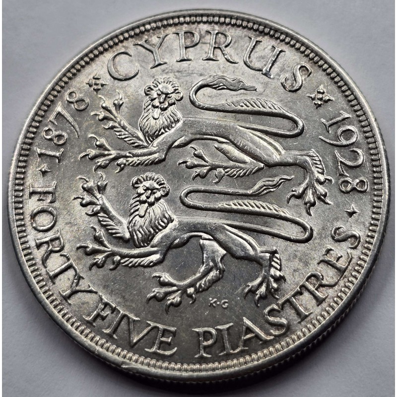 CYPRUS 45 PIASTRES 1928 SILVER CROWN COIN AU-UNC WORLD COINS