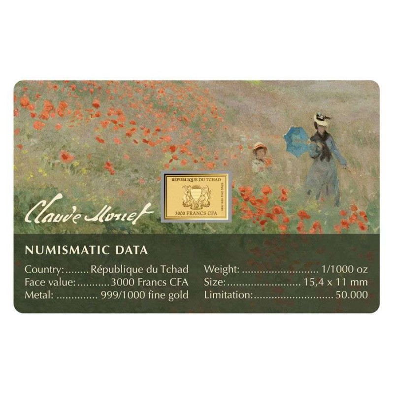 Monet the Poppy Field near Argenteuil 1/1000 Oz Gold Coin GOLD AND SILVER BULLION