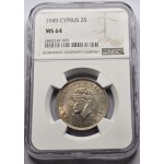 CYPRUS 2 SHILLINGS COIN 1949 TOP UNC KGVI NGC MS64 WORLD COINS