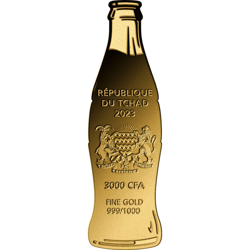 COCA COLA Bottle Shape 1/1000 Oz Gold Coin 3000 Francs Chad 2023 GOLD AND SILVER BULLION