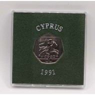 CYPRUS 1991 CUNI BU 50 CENTS COIN IN ORIGINAL RIGID CASE