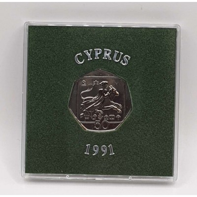 CYPRUS 1991 CUNI BU 50 CENTS COIN IN ORIGINAL RIGID CASE